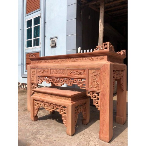 Bộ án gian thờ Chúc Phúc Như Ý Cát Tường chất liệu Gỗ Hương Đá
