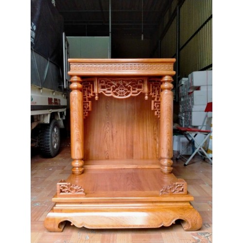 Bàn Thờ Thần Tài Gỗ Hương Đá Mái Bằng 61cm, 81cm