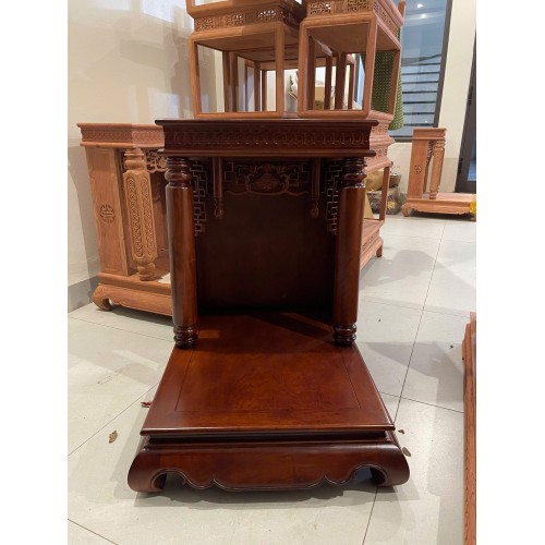 Bàn Thờ Thần Tài Mái Bằng Gỗ Hương 61cm Màu Nâu Óc Chó