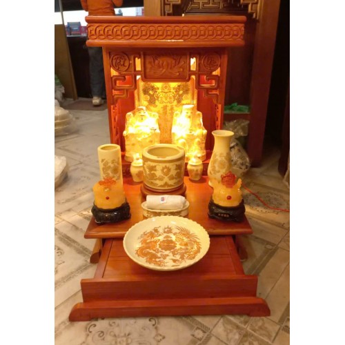 Bàn Thờ Thần Tài Gỗ Xoan 48cm Kết Hợp Ngăn Kéo và Bộ Đồ Thờ