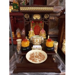 Bàn thờ thần tài mái bằng gỗ xoan đào mẫu tài lộc rát vàng Bàn thờ thần tài mái bằng gỗ xoan đào mẫu tài lộc rát vàng