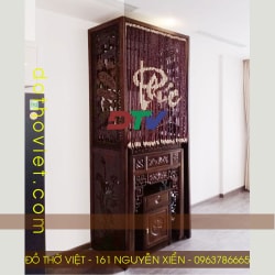 Bộ bàn thờ gỗ gõ đỏ và vách ngăn kích thước 89