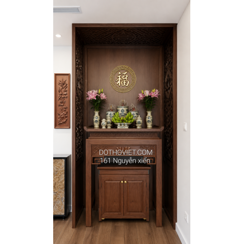 Bàn Thờ gỗ Hương 107cm và vách phòng thờ tại Mandarin Garden