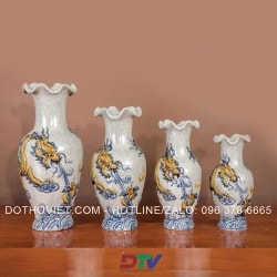 Lộc Bình Cắm Hoa Miệng Lượn Đắp Rồng Men Rạn Lộc Bình Cắm Hoa Miệng Lượn Đắp Rồng Men Rạn