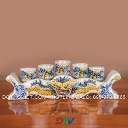 Kỷ 5 chén và kỷ 3 chén men rạn đắp nổi rồng cao cấp Kỷ 5 chén và kỷ 3 chén men rạn đắp nổi rồng cao cấp